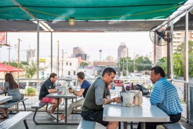 Sanchos Rooftop Deck Downtown View